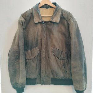 VTG Hunt Club Leather Bomber Jacket Men's Brown Size Big 48R Retro Horse Jacket
